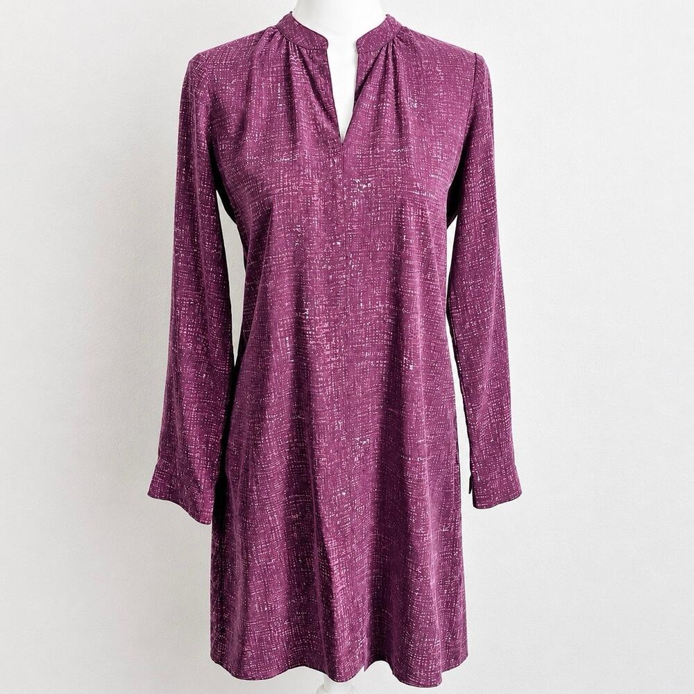 J. Jill 100% Silk Dress XS Burgundy Pink Long Sleeve Shift Dress